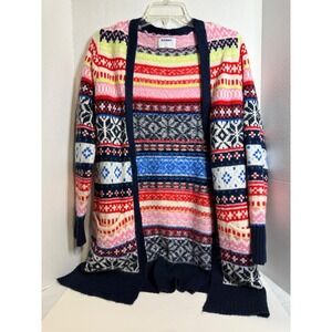 Old Navy Womens Fair Isle Cardigan Sweater Multi Color Open Front Pink Blue S